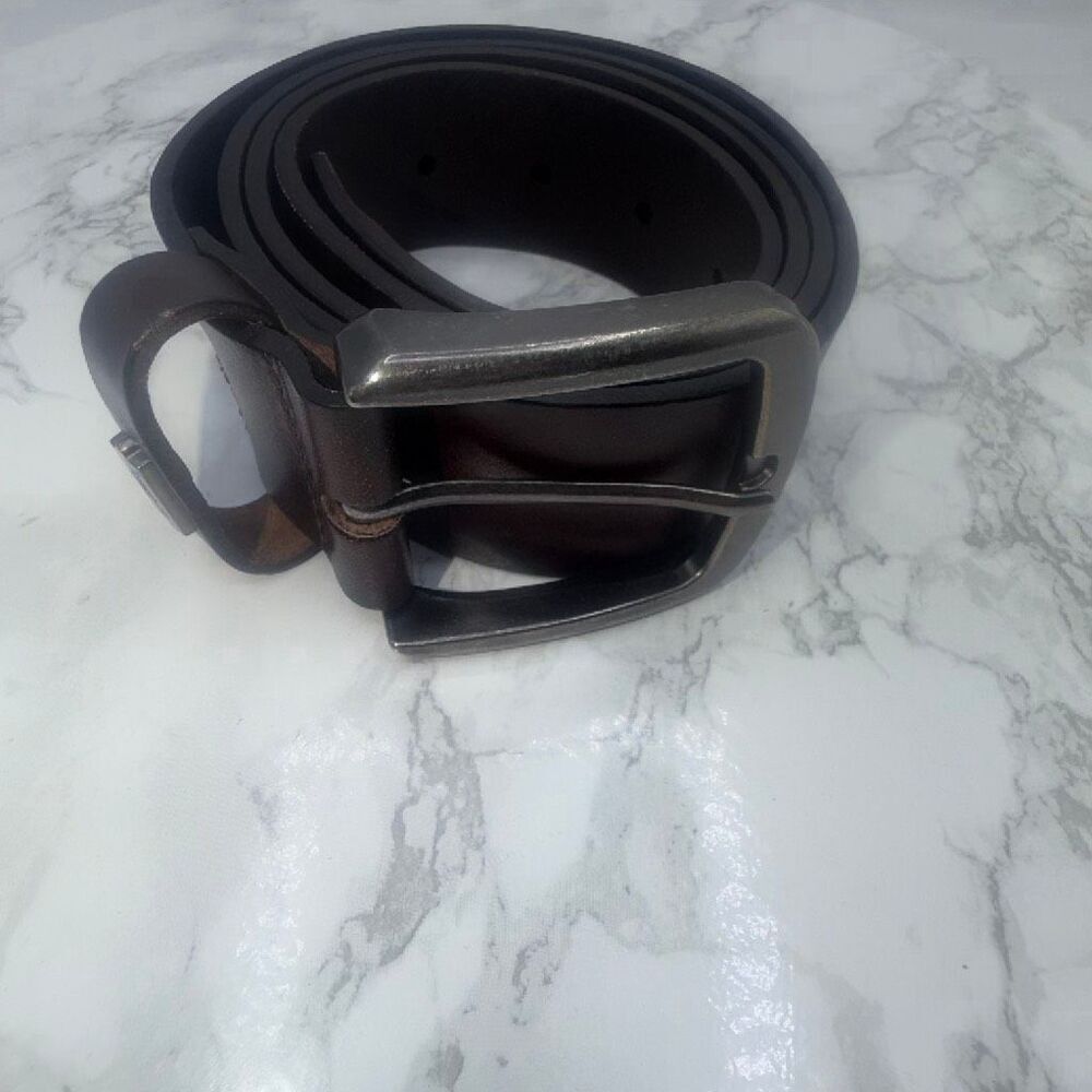 LEGACY Dark Brown with Brushed Silver Buckle Leather Belt-Large